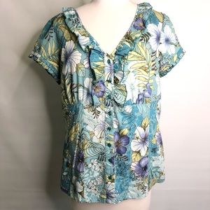 Caribbean Joe shirt sz M blue floral short sleeves